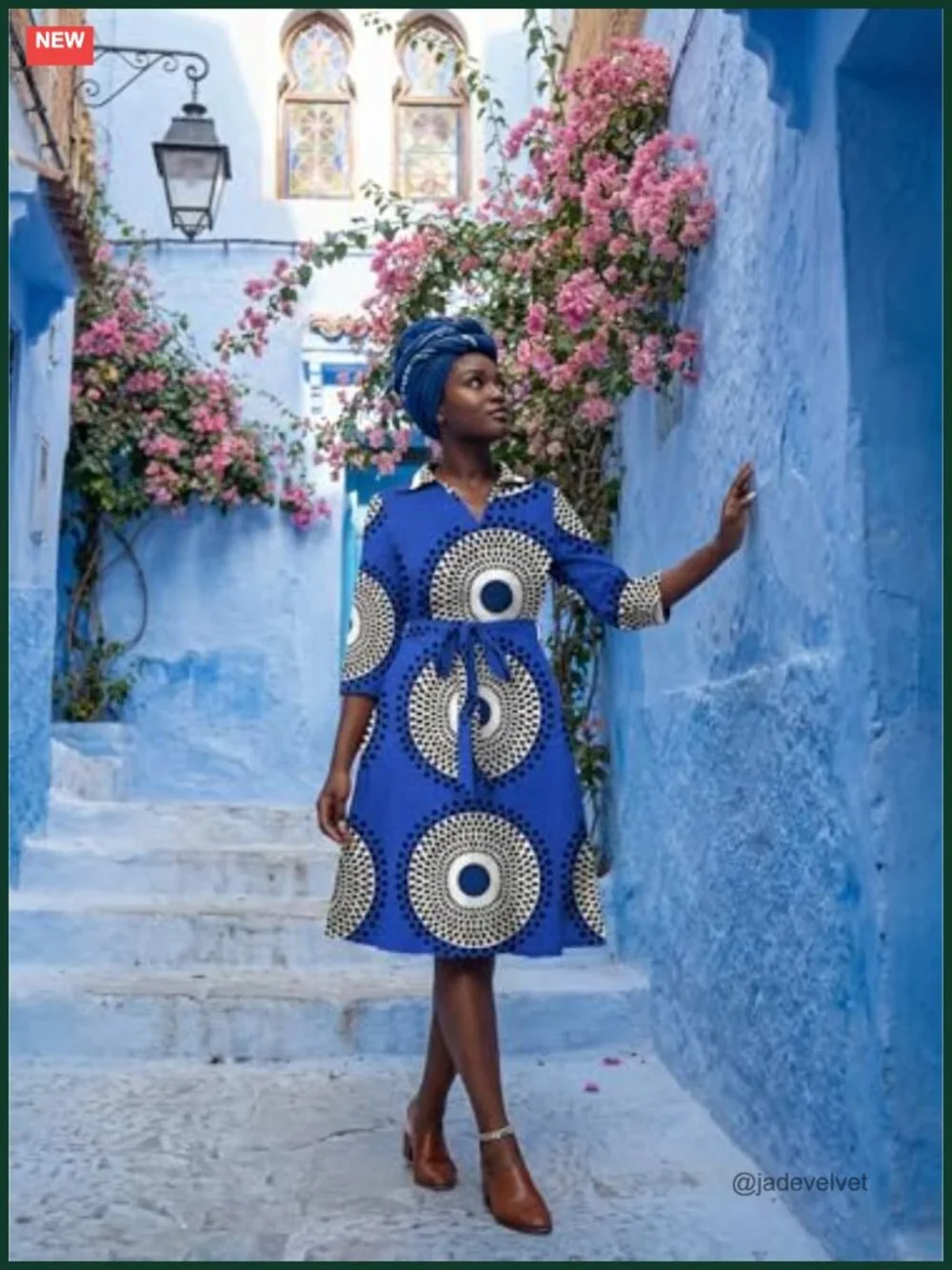 Plus Size A-Line Midi Dress with Pockets and Belt - African Print